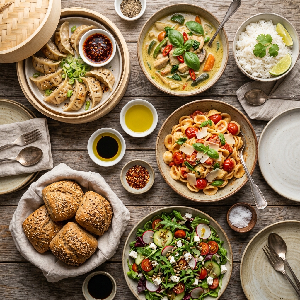 Beautiful spread of homemade food dishes